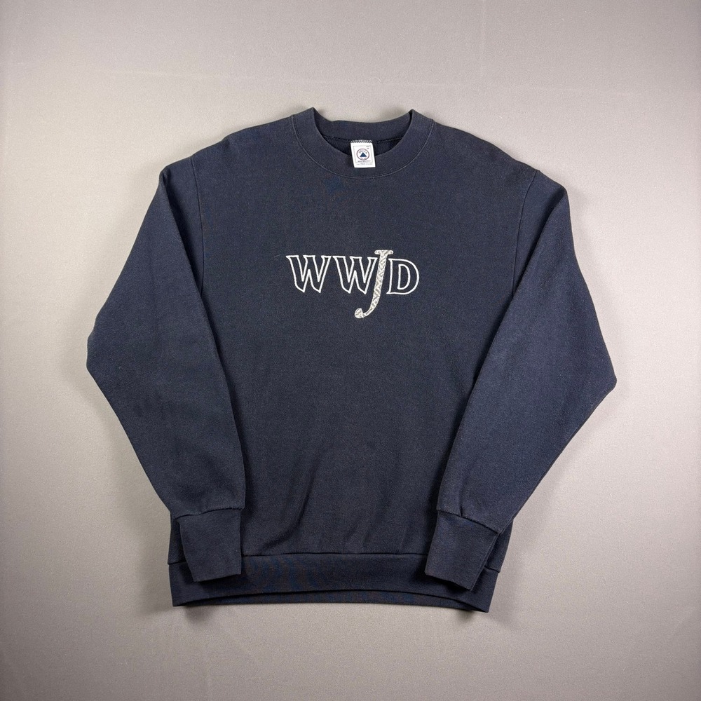 Vintage 90s Delta WWJD Sweatshirt Black Embroidered Made in USA Mens Medium